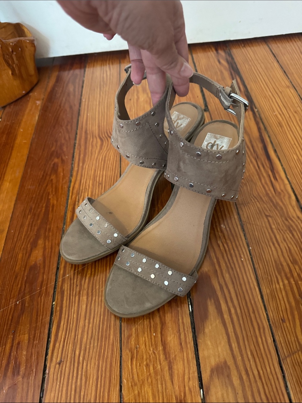 Dolce Vita Taupe Suede Studded Ankle-Strap Heels